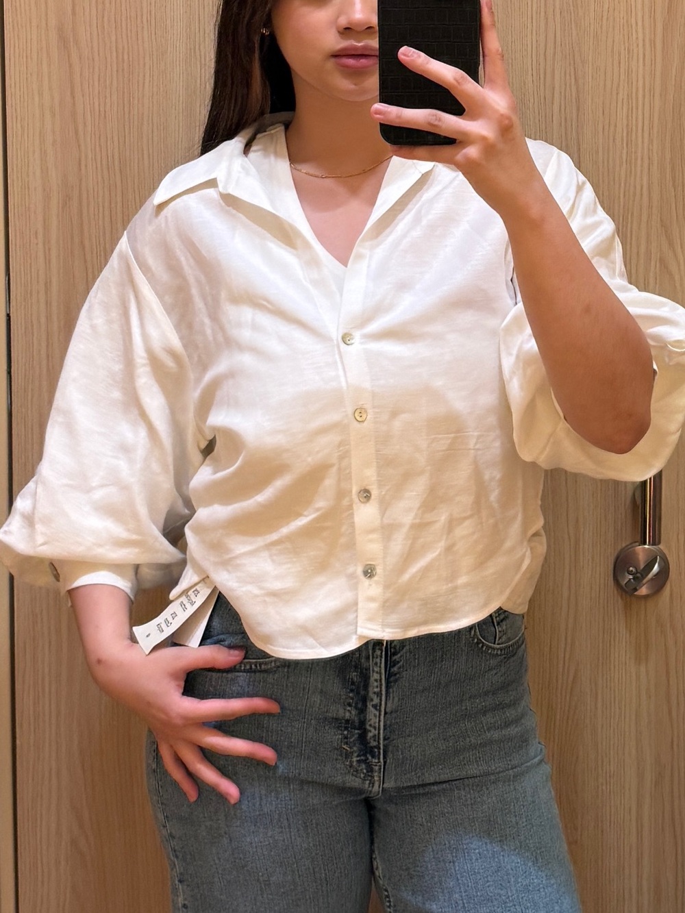 ZARA Women’s Lightweight Button-Up Shirt - White